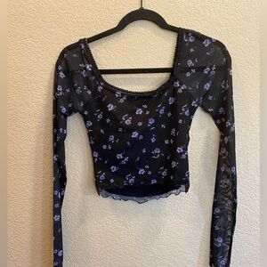 ASOS DESIGN 90s milkmaid mesh long sleeve top in dark floral